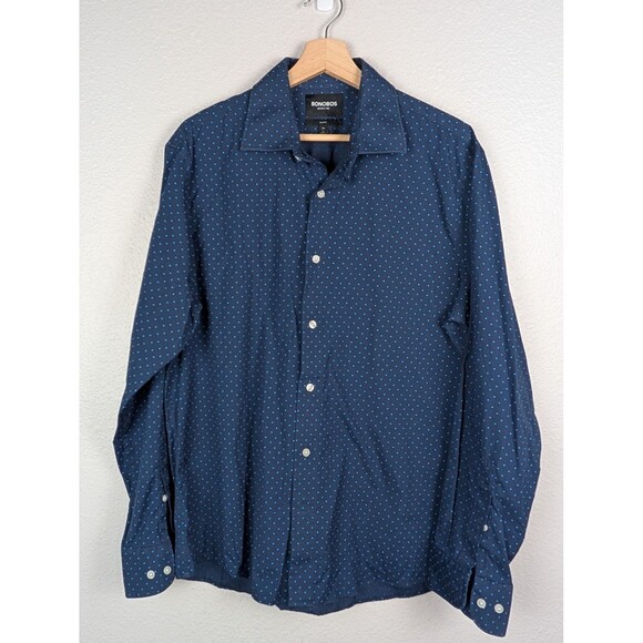 Bonobos Mens Large Blue Polka Dot Slim Fit Button Down Shirt - Picture 1 of 8